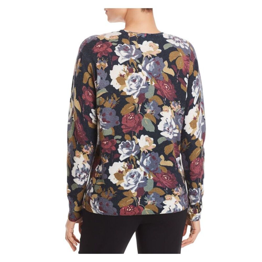 Designer Brand Womens Pink Ribbed Floral Long Sleeve Crew Neck Sweater XS - Picture 2 of 2